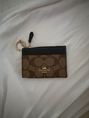 Coach Brown & Black Signature Card Case Keyring